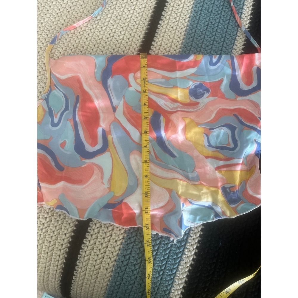 Abstract‎ Print Smocked Backless Halter Top Colorful Sleeveless Crop